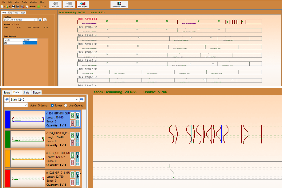 alt=Image of the auto nesting feature in the Bend-Tech-Dragon-CAM-Software