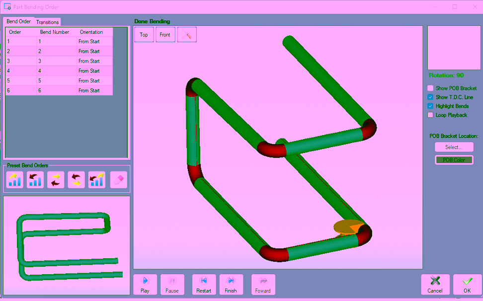 alt=Image of the Bending Simulation Feature of Bend-Tech Tube and Pipe Software