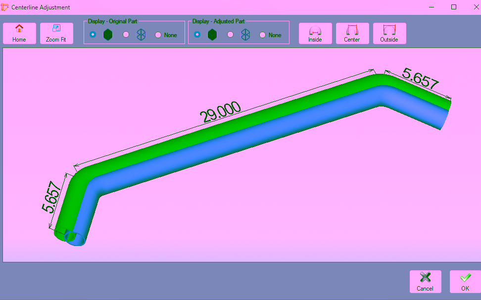 alt=Image of Centerline Adjustment Feature of Bend-Tech Tube and Pipe Software