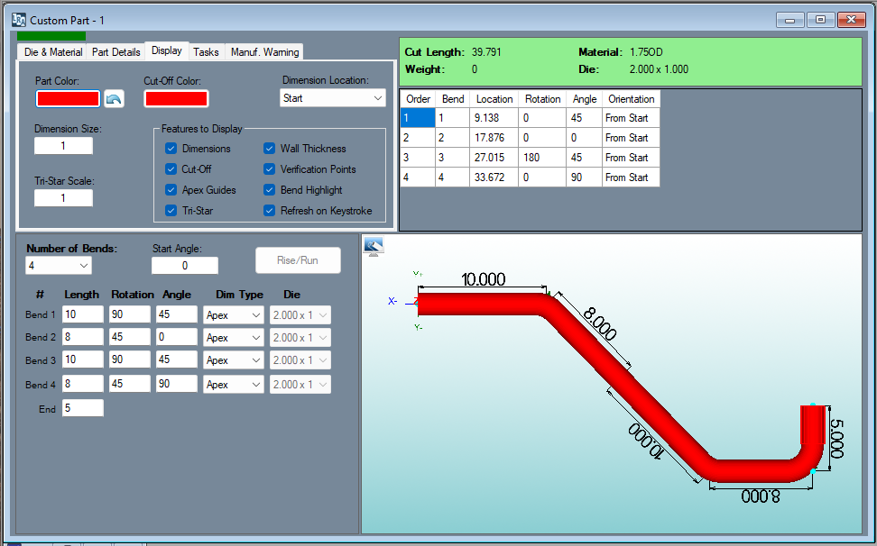 alt=Image of Custom Part 2D Feature on Bend-Tech Tube and Pipe Software