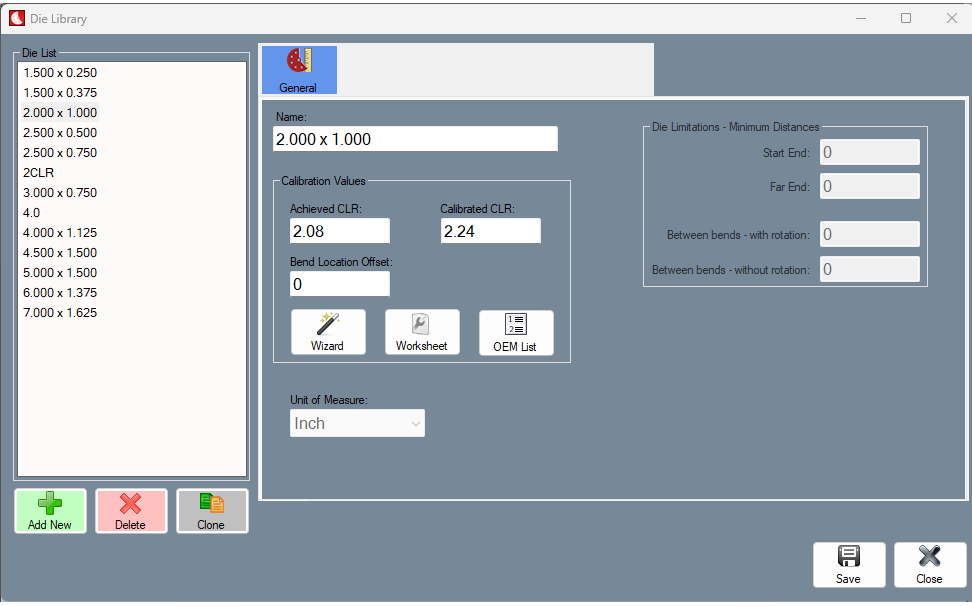 alt=Image of Die Library Feature of Bend-Tech Tube and Pipe Software