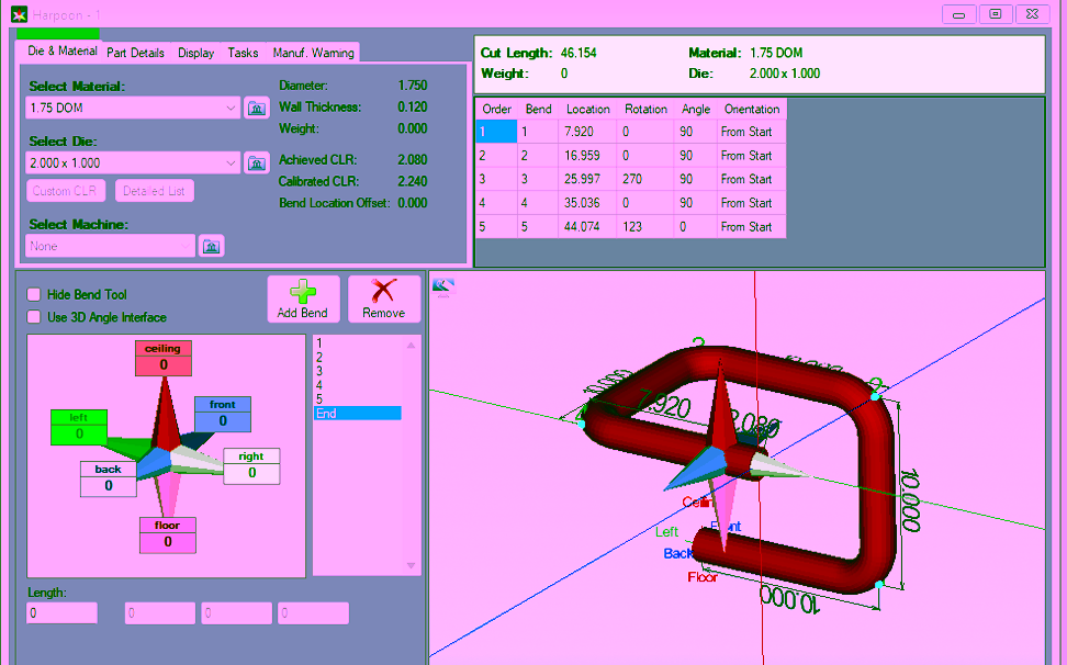 alt=Image of Harpoon 3D Feature of Bend-Tech Tube and Pipe Software