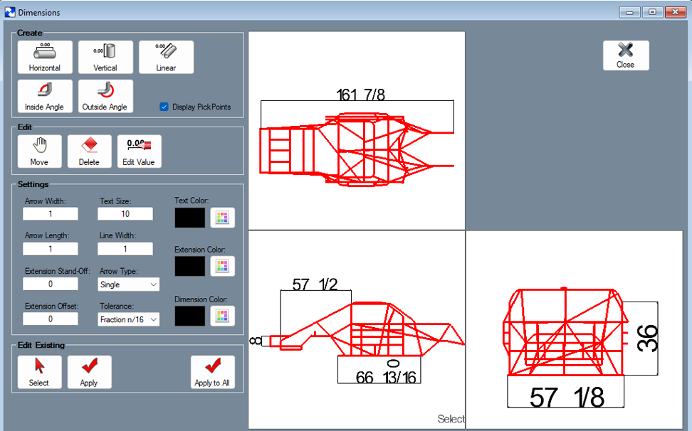 alt=Image of Part Dimensioning Feature of Bend-Tech Tube and Pipe Software