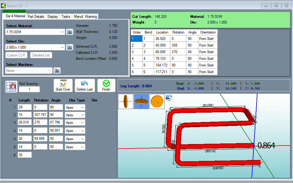 alt=Image of the Sketch 3D Designer Feature of the Bend-Tech Tube and Pipe Software