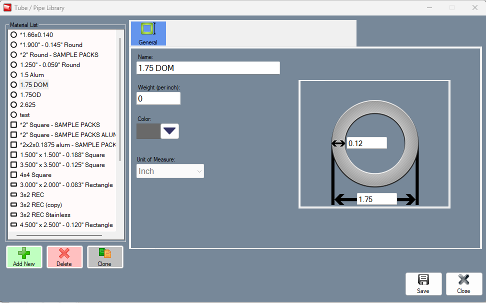 alt=Image of Tube and Pipe Library Feature on Bend-Tech Tube and Pipe Software