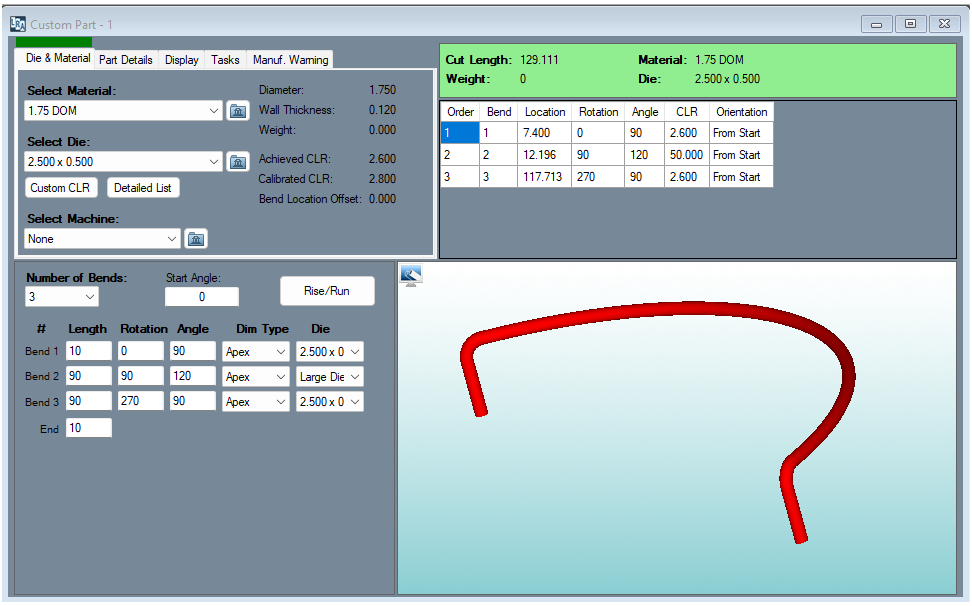 alt=Image of the Large Radius Bending Feature of Bend-Tech Tube and Pipe Software