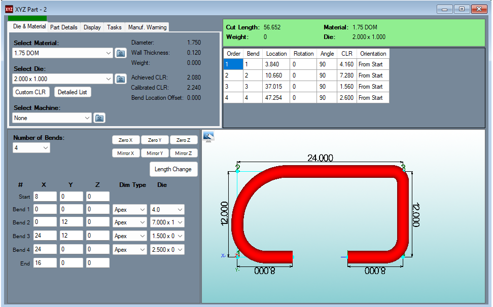 alt=Image of the Multiple Dies Feature on the Bend-Tech Tube and Pipe Software