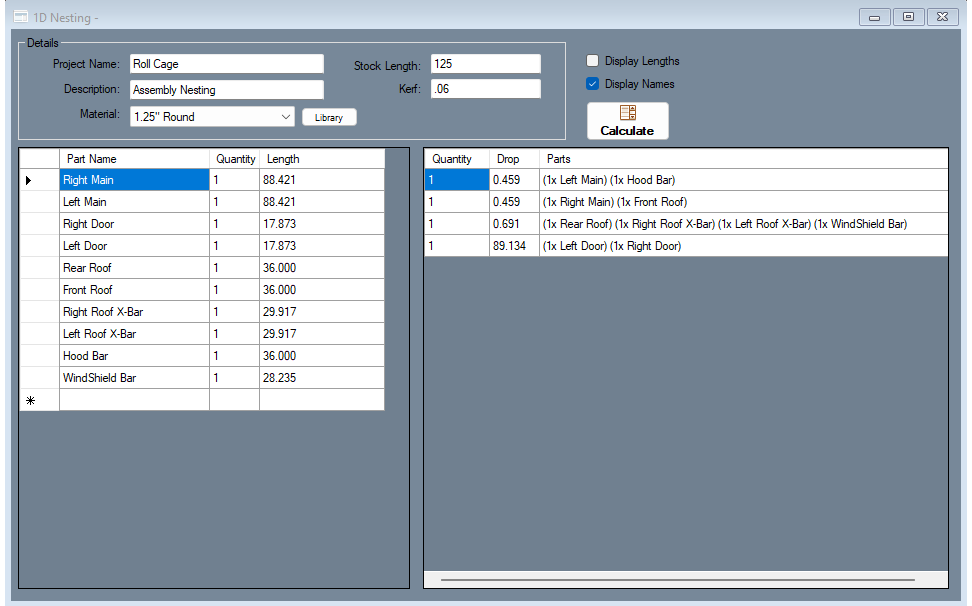 alt=Image of the Nesting Feature in the Bend-Tech Tube and Pipe Software